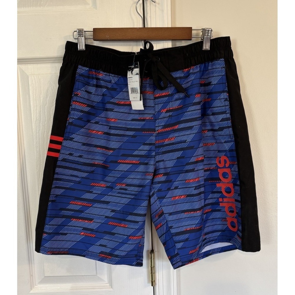 NWT $58 ADIDAS Mens Haze 20" Print Volley‎ Swim Trunks Board Shorts Blue Size M